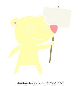 flat color style cartoon bear holding sign