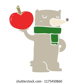 flat color style cartoon bear with apple