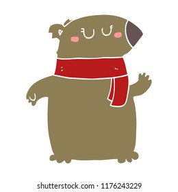 flat color style cartoon bear with scarf