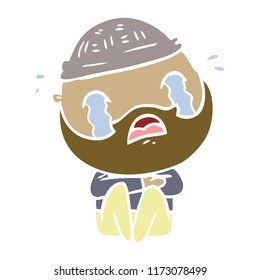 flat color style cartoon bearded man crying