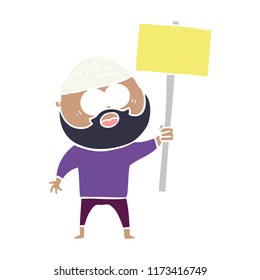 flat color style cartoon bearded man with signpost