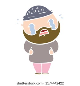 flat color style cartoon bearded man crying