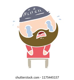 flat color style cartoon bearded man crying