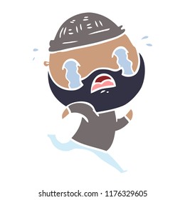 flat color style cartoon bearded man crying