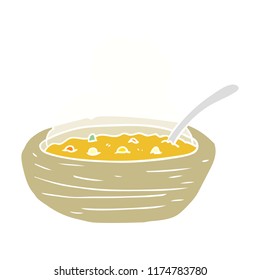 flat color style cartoon bowl of hot soup