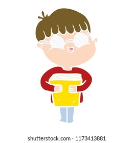 flat color style cartoon boy wearing spectacles carrying book
