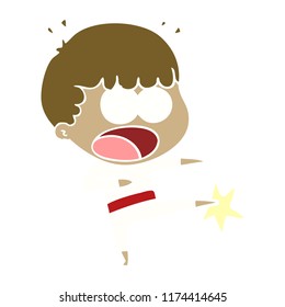 caricatura de estilo de color plano niño karate pateando