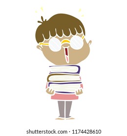 flat color style cartoon boy with amazing books