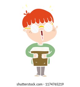 flat color style cartoon boy and book