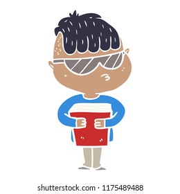 flat color style cartoon boy wearing sunglasses