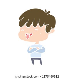 flat color style cartoon boy sticking out tongue