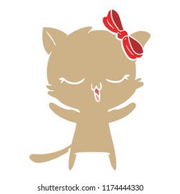 flat color style cartoon cat with bow on head