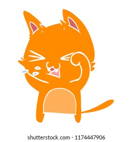 flat color style cartoon cat hissing