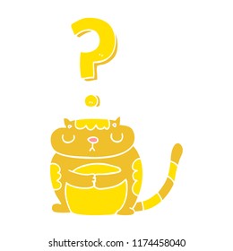 flat color style cartoon cat with question mark