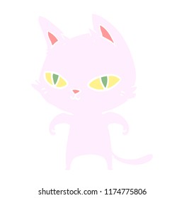 flat color style cartoon cat with bright eyes