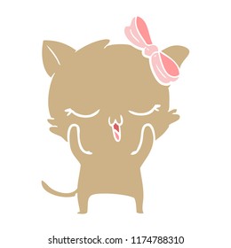 flat color style cartoon cat with bow on head