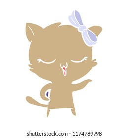 flat color style cartoon cat with bow on head