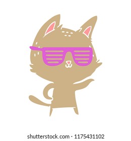 flat color style cartoon cat wearing cool glasses