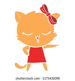 flat color style cartoon cat with bow on head