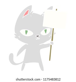 flat color style cartoon cat waving sign 