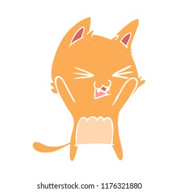 flat color style cartoon cat hissing