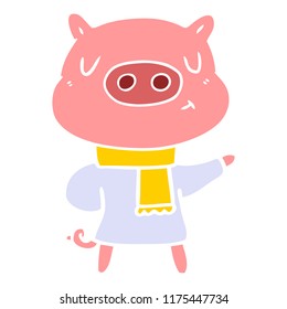 flat color style cartoon content pig in winter attire