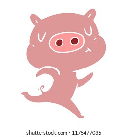 flat color style cartoon content pig running