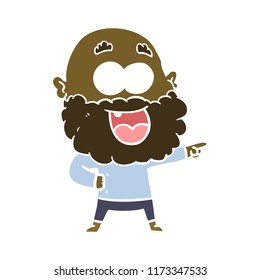 flat color style cartoon crazy happy man with beard
