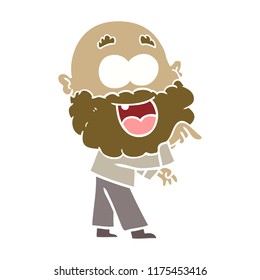 flat color style cartoon crazy happy man with beard