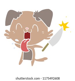 flat color style cartoon crazy dog with knife