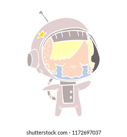 flat color style cartoon crying astronaut girl