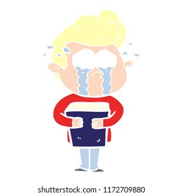 flat color style cartoon crying man holding book