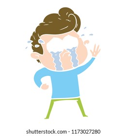 flat color style cartoon crying man waving