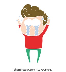 flat color style cartoon crying man