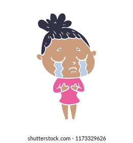 mujer llora de dibujos animados de color plano