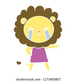 caricatura de color llano llorando león con vestido