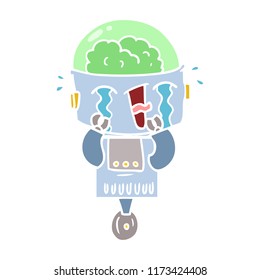 robot llorón de dibujos animados de color plano