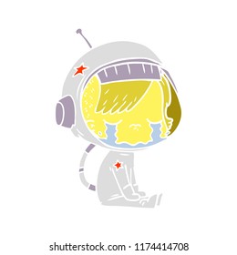 flat color style cartoon crying astronaut girl sitting