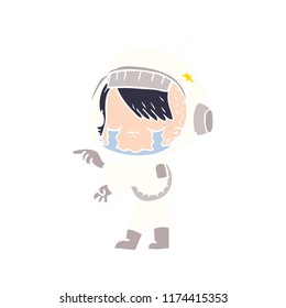 flat color style cartoon crying astronaut girl