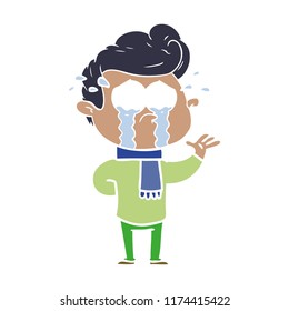 flat color style cartoon crying man