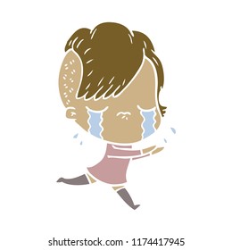 flat color style cartoon crying girl running away