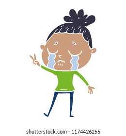 flat color style cartoon crying woman