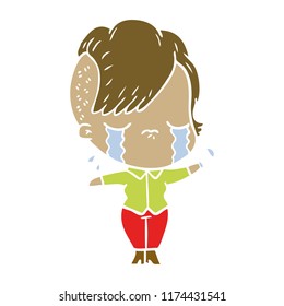 flat color style cartoon crying girl