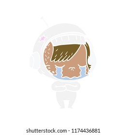 flat color style cartoon crying astronaut girl