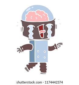 flat color style cartoon crying robot pointing