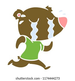 flat color style cartoon crying bear running