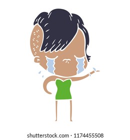 flat color style cartoon crying girl