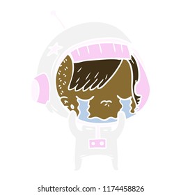 flat color style cartoon crying astronaut girl