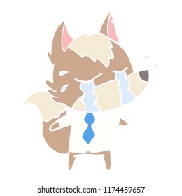 flat color style cartoon crying wolf wearing work clothes