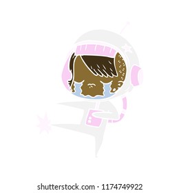 flat color style cartoon crying astronaut girl kicking